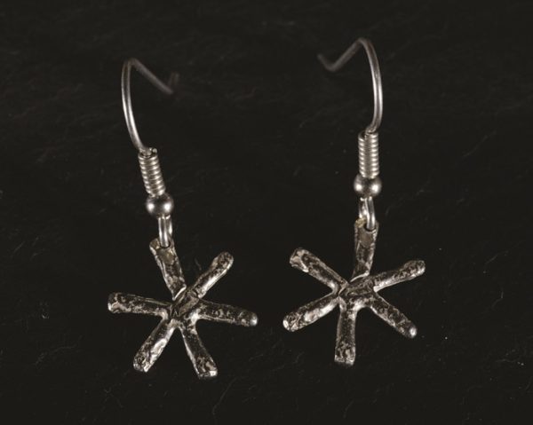 Tiny snowflake drop earrings, handmade by Carol James of Silverfish Designs